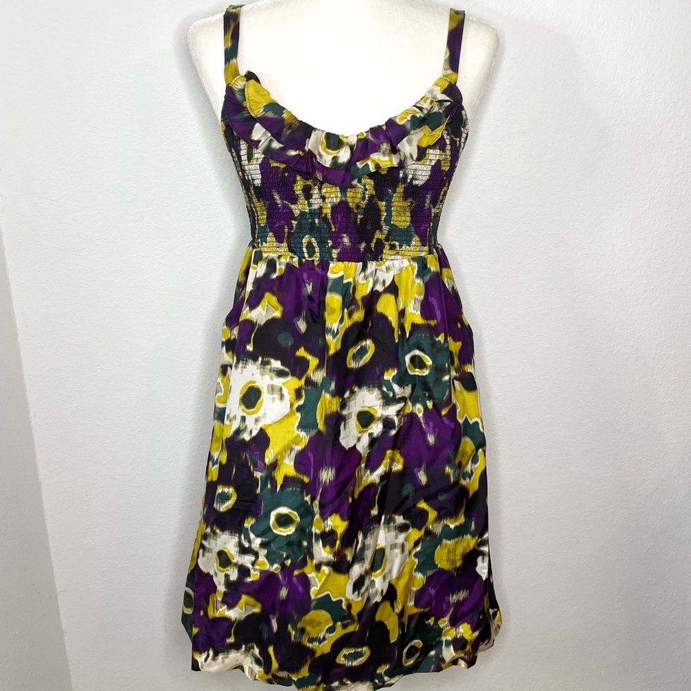 Anthropologie Purple and Yellow Floral Midi Dress